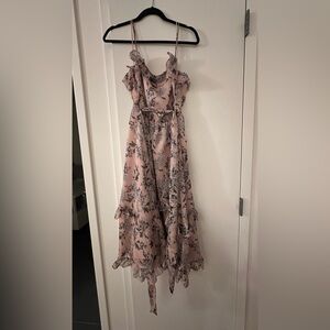 Keepsake Luscious Ruffled Floral Midi Dress - Blush